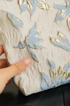Baggy Look Outfit, Printed Skirt Outfits - Soft Girl Gold Flower Makeup Bag
