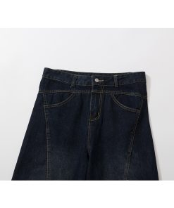 Baggy Washed Blue Vintage Wide-Leg Jeans with Curved Knife Design - Trendy Summer 2025 Fashion for a Y2K Look