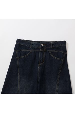 Baggy Washed Blue Vintage Wide-Leg Jeans with Curved Knife Design - Trendy Summer 2025 Fashion for a Y2K Look