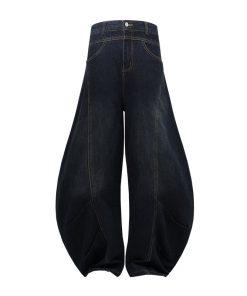 Baggy Washed Blue Vintage Wide-Leg Jeans with Curved Knife Design - Trendy Summer 2025 Fashion for a Y2K Look