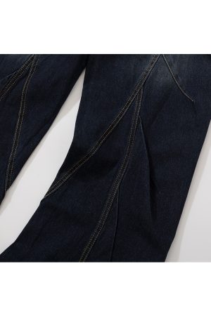 Baggy Washed Blue Vintage Wide-Leg Jeans with Curved Knife Design - Trendy Summer 2025 Fashion for a Y2K Look