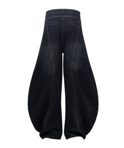 Baggy Washed Blue Vintage Wide-Leg Jeans with Curved Knife Design - Trendy Summer 2025 Fashion for a Y2K Look