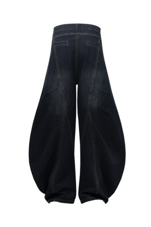 Baggy Washed Blue Vintage Wide-Leg Jeans with Curved Knife Design - Trendy Summer 2025 Fashion for a Y2K Look