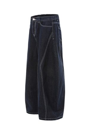 Baggy Wide-Leg Denim Jeans in Original Color - Trendy Loose Fit with Three-Dimensional Design for Effortless 90s Style