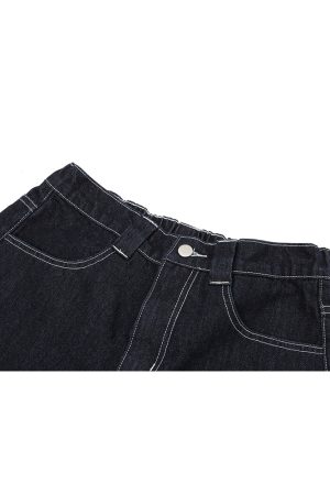 Baggy Wide-Leg Denim Jeans in Original Color - Trendy Loose Fit with Three-Dimensional Design for Effortless 90s Style