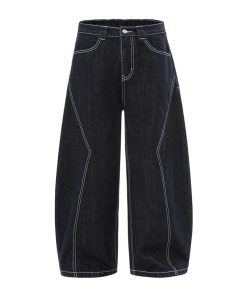 Baggy Wide-Leg Denim Jeans in Original Color - Trendy Loose Fit with Three-Dimensional Design for Effortless 90s Style