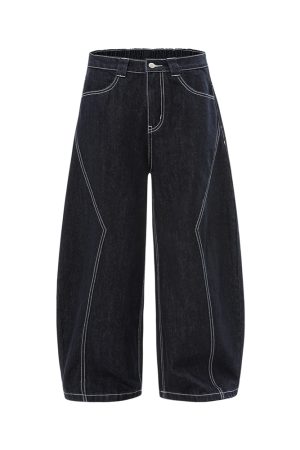 Baggy Wide-Leg Denim Jeans in Original Color - Trendy Loose Fit with Three-Dimensional Design for Effortless 90s Style
