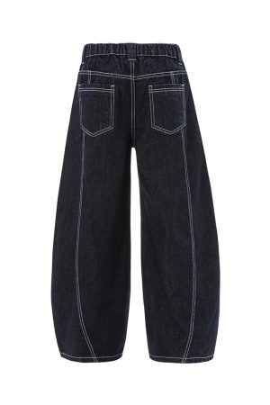 Baggy Wide-Leg Denim Jeans in Original Color - Trendy Loose Fit with Three-Dimensional Design for Effortless 90s Style