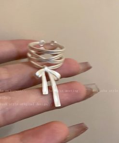 Ballet-Style Butterfly Knot Ribbon Adjustable Open Ring for Women - Niche Design, Trendy 2025 Fashion Accessory