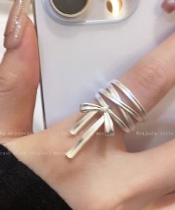 Ballet-Style Butterfly Knot Ribbon Adjustable Open Ring for Women - Niche Design, Trendy 2025 Fashion Accessory