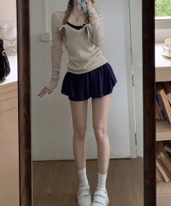 Ballet Style Knitted Top with Camisole Skirt Pants Three-Piece Set - First Love Zhihan Version, Y2K Inspired Fashion