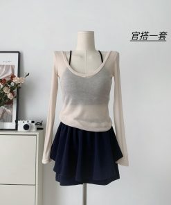 Ballet Style Knitted Top with Camisole Skirt Pants Three-Piece Set - First Love Zhihan Version, Y2K Inspired Fashion