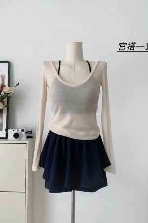 Ballet Style Knitted Top with Camisole Skirt Pants Three-Piece Set - First Love Zhihan Version, Y2K Inspired Fashion