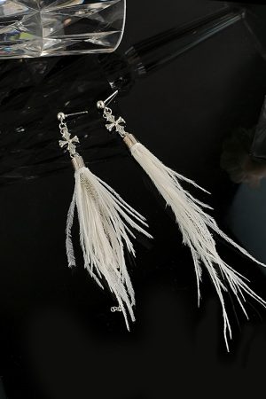 Baroque Cross Feather Tassel Earrings - Minimalist Ethereal Drop Earrings for Women, Unique Autumn Winter Fashion Accessories