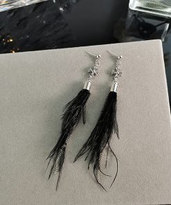 Baroque Cross Feather Tassel Earrings - Minimalist Ethereal Drop Earrings for Women, Unique Autumn Winter Fashion Accessories
