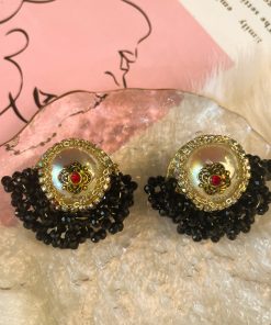 Baroque Crystal Handmade Fan-Shaped Drop Earrings - Vintage French Style with Japanese & Korean High-End Luxury Design