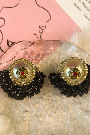 Baroque Crystal Handmade Fan-Shaped Drop Earrings - Vintage French Style with Japanese & Korean High-End Luxury Design