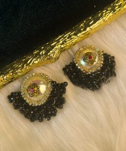 Baroque Crystal Handmade Fan-Shaped Drop Earrings - Vintage French Style with Japanese & Korean High-End Luxury Design