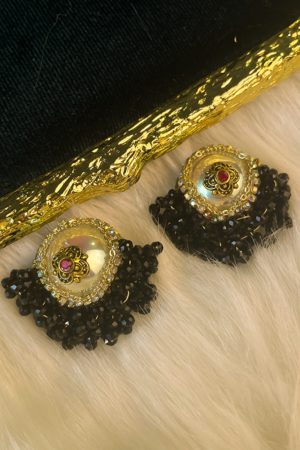 Baroque Crystal Handmade Fan-Shaped Drop Earrings - Vintage French Style with Japanese & Korean High-End Luxury Design