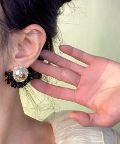 Baroque Crystal Handmade Fan-Shaped Drop Earrings - Vintage French Style with Japanese & Korean High-End Luxury Design