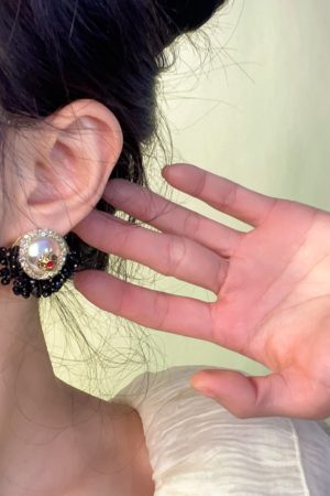 Baroque Crystal Handmade Fan-Shaped Drop Earrings - Vintage French Style with Japanese & Korean High-End Luxury Design