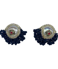 Baroque Crystal Handmade Fan-Shaped Drop Earrings - Vintage French Style with Japanese & Korean High-End Luxury Design
