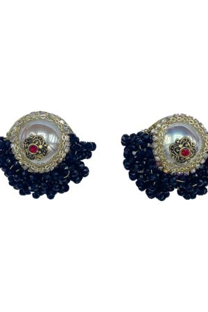 Baroque Crystal Handmade Fan-Shaped Drop Earrings - Vintage French Style with Japanese & Korean High-End Luxury Design