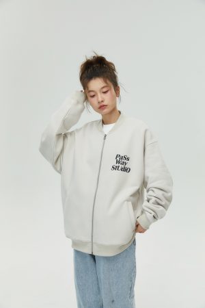 Baseball Collar Zip-Up Hoodie for Couples - Casual Thin Fleece Long Sleeve Jacket for Spring & Autumn - Trendy Streetwear