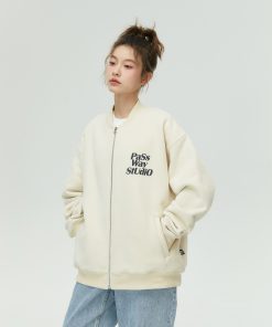 Baseball Collar Zip-Up Hoodie for Couples - Casual Thin Fleece Long Sleeve Jacket for Spring & Autumn - Trendy Streetwear