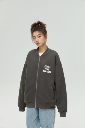 Baseball Collar Zip-Up Hoodie for Couples - Casual Thin Fleece Long Sleeve Jacket for Spring & Autumn - Trendy Streetwear