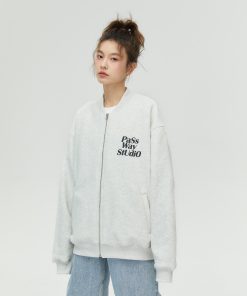 Baseball Collar Zip-Up Hoodie for Couples - Casual Thin Fleece Long Sleeve Jacket for Spring & Autumn - Trendy Streetwear