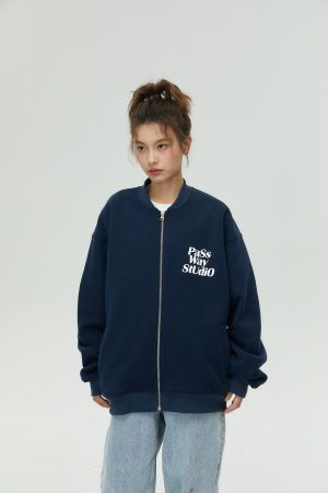 Baseball Collar Zip-Up Hoodie for Couples - Casual Thin Fleece Long Sleeve Jacket for Spring & Autumn - Trendy Streetwear