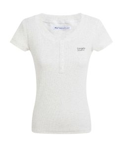 Basic Buttoned Slim Fit Short Sleeve T-Shirt for Women, Shoulder V-Neck, Summer Slimming Style, Versatile Casual Top