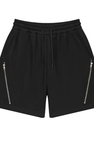 Basic Clean Fit Casual Zipper Split Five-Point Sweatpants for Effortless Street Style