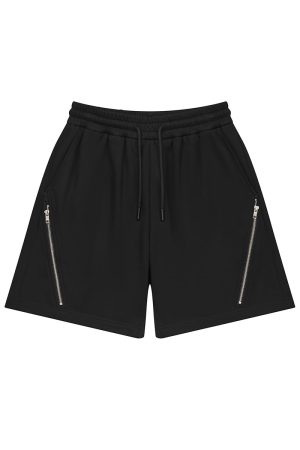 Basic Clean Fit Casual Zipper Split Five-Point Sweatpants for Effortless Street Style