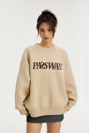 Basic Logo Sweater for Couples - Round Neck Knitted Pullover, Casual Thick Top for Spring and Autumn, National Trend Fashion
