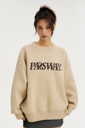 Basic Logo Sweater for Couples - Round Neck Knitted Pullover, Casual Thick Top for Spring and Autumn, National Trend Fashion
