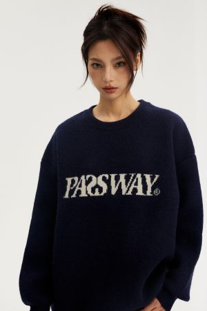 Basic Logo Sweater for Couples - Round Neck Knitted Pullover, Casual Thick Top for Spring and Autumn, National Trend Fashion