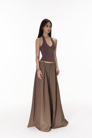 Basic U-Neck Halter Tank Top - Sleeveless Backless Slim Fit in Three Colors - Perfect for Y2K and Everyday Style