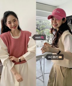 Basic U-Neck Knitted Vest - Simple Design Knit Top for Casual Style, Perfect for Layering, Korean Fashion Essential