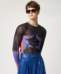 Basic Wardrobe Essentials Indian, Mall Outfit Inspo - Cyberpunk Abstract Painting Mesh Top