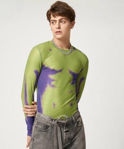 Basic Wardrobe Essentials Indian, Mall Outfit Inspo - Cyberpunk Abstract Painting Mesh Top