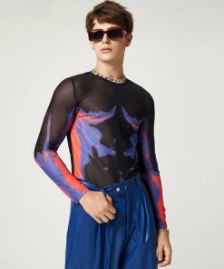Basic Wardrobe Essentials Indian, Mall Outfit Inspo - Cyberpunk Abstract Painting Mesh Top