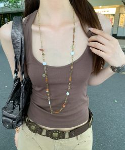 Beaded Long Necklace for Women, Vintage Layered Choker, Dark Punk Clavicle Chain, Bohemian Fashion Accessory