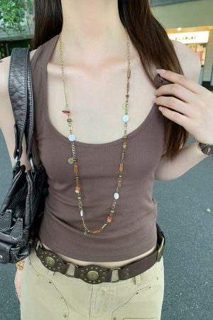 Beaded Long Necklace for Women, Vintage Layered Choker, Dark Punk Clavicle Chain, Bohemian Fashion Accessory