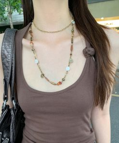 Beaded Long Necklace for Women, Vintage Layered Choker, Dark Punk Clavicle Chain, Bohemian Fashion Accessory