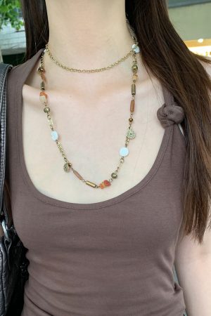 Beaded Long Necklace for Women, Vintage Layered Choker, Dark Punk Clavicle Chain, Bohemian Fashion Accessory