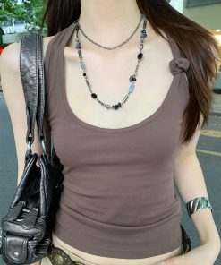 Beaded Long Necklace for Women, Vintage Layered Choker, Dark Punk Clavicle Chain, Bohemian Fashion Accessory