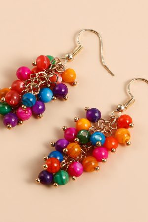 Beaded Shell Drop Earrings - Creative Mixed-Color Grape Cluster Design - Exquisite European and American Chinese-Style Accessories