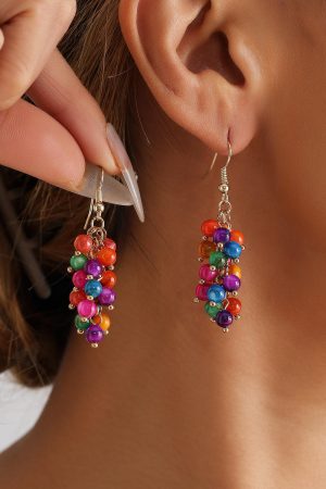 Beaded Shell Drop Earrings - Creative Mixed-Color Grape Cluster Design - Exquisite European and American Chinese-Style Accessories